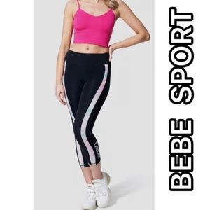NWT BEBE SPORT SIDE STRIPE COLOR BLOCK CAPRI LEGGINGS